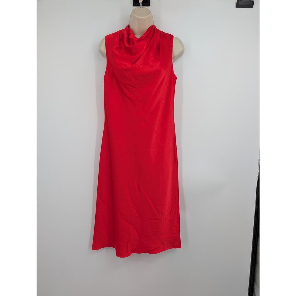 NWT Trina Turk Ulani Satin Cowl Neck Sleeveless Dress Small Capri Coral Color